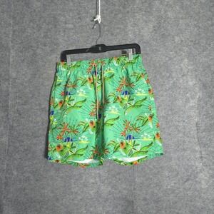 Bugatchi Swim Trunks Mens Medium Green Tropical Palm Tree Print Mesh Lined 6in